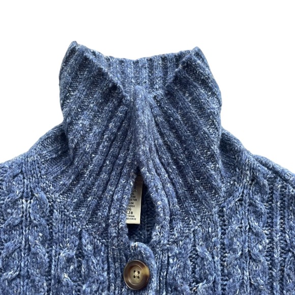 LL Bean Vintage L Blue Cable Knit Wool Bl Buttons Chunky Cardigan Sweater Granny - Picture 7 of 16